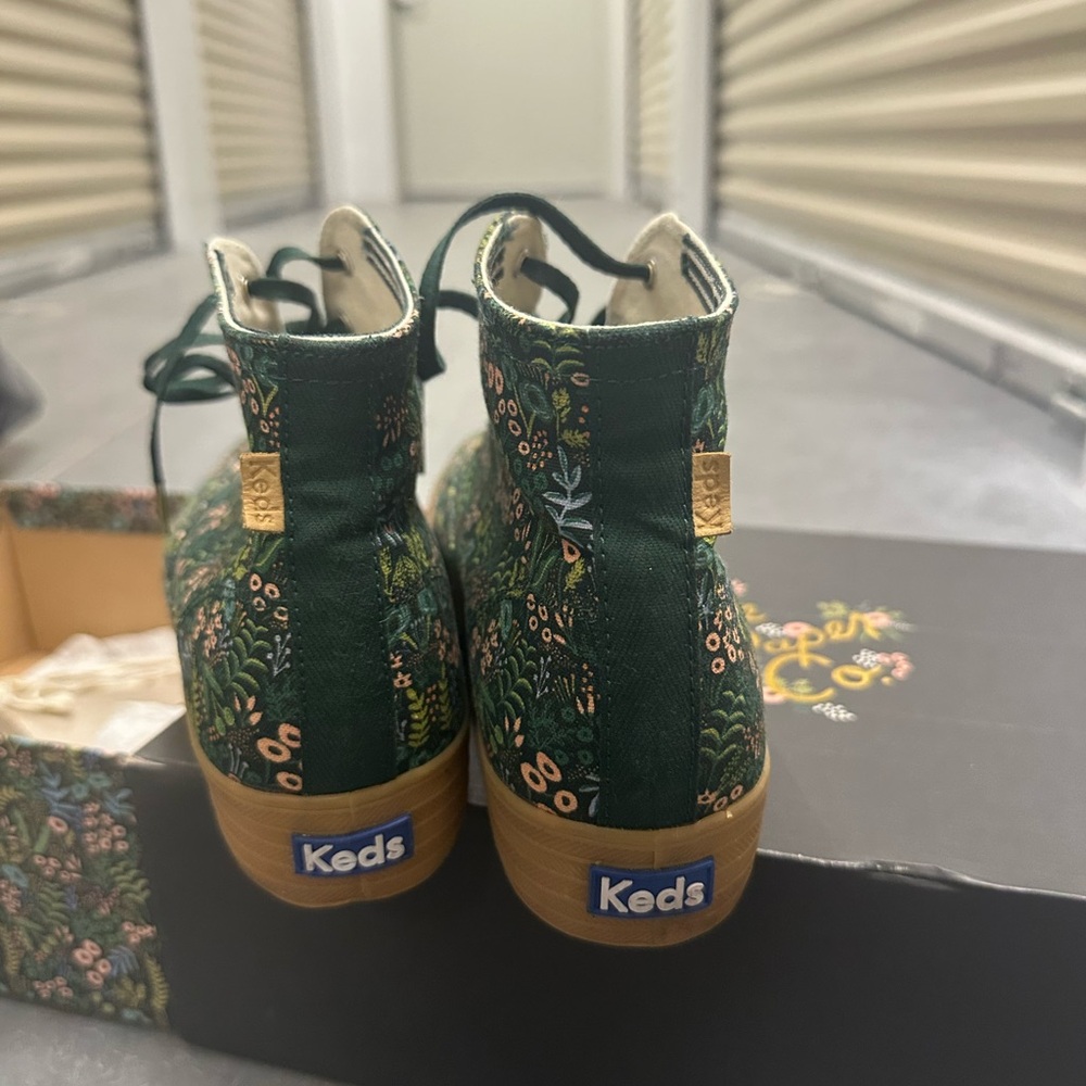 Keds x Rifle Paper Co Green and Tan Floral High Top Sneakers - Picture 2 of 5